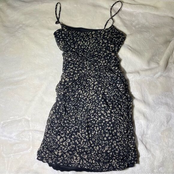 Leopard Print Black Spaghetti Strap Bodycon Mini Dress - Picture 2 of 7